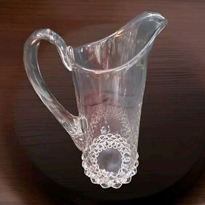 Vintage EAPG Heavy Clear Glass Water Pitcher Beaded Base 11" Tall Elegant EC